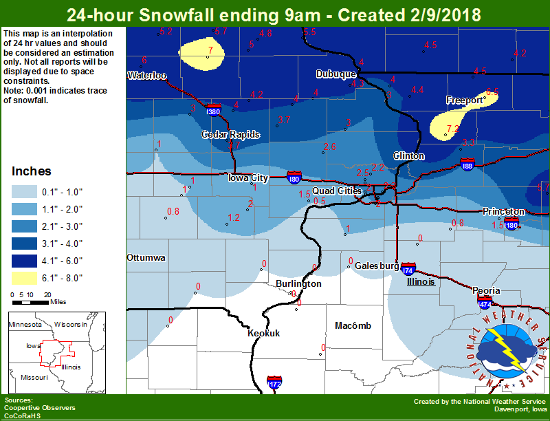 Snowfall Summary February 89th, 2018